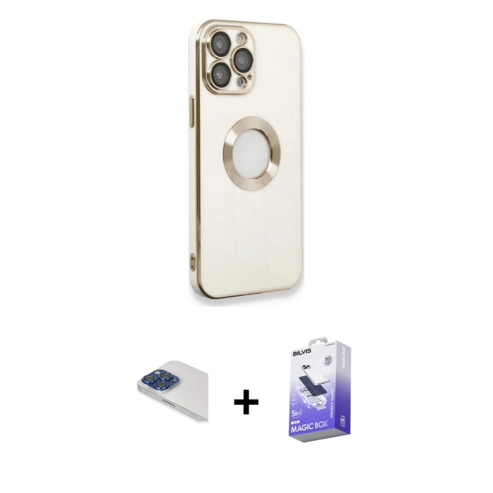 ieg™ iPhone 13 Pro Max Kılıf İz Form Serisi - Siyah Bilvis 5in1 5D Magic Hayalet Cam Ekran Koruyucu + Pers Alüminyum Kamera Lens - LT
