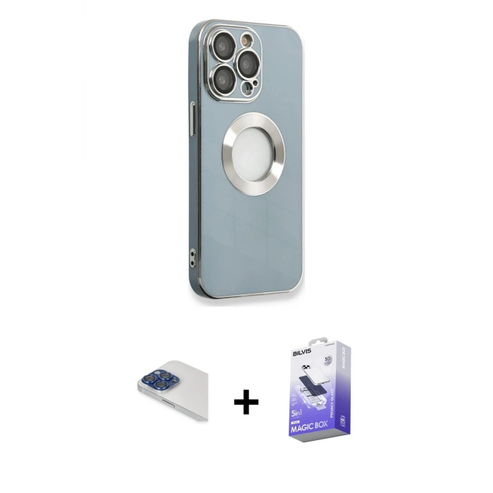 ieg™ iPhone 13 Pro Max Kılıf İz Form Serisi - Siyah Bilvis 5in1 5D Magic Hayalet Cam Ekran Koruyucu + Pers Alüminyum Kamera Lens - LT