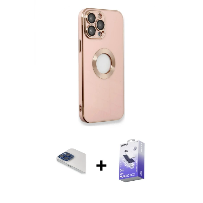 ieg™ iPhone 13 Pro Max Kılıf İz Form Serisi - Siyah Bilvis 5in1 5D Magic Hayalet Cam Ekran Koruyucu + Pers Alüminyum Kamera Lens - LT