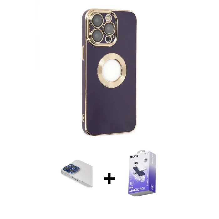 ieg™ iPhone 13 Pro Max Kılıf İz Form Serisi - Siyah Bilvis 5in1 5D Magic Hayalet Cam Ekran Koruyucu + Pers Alüminyum Kamera Lens - LT