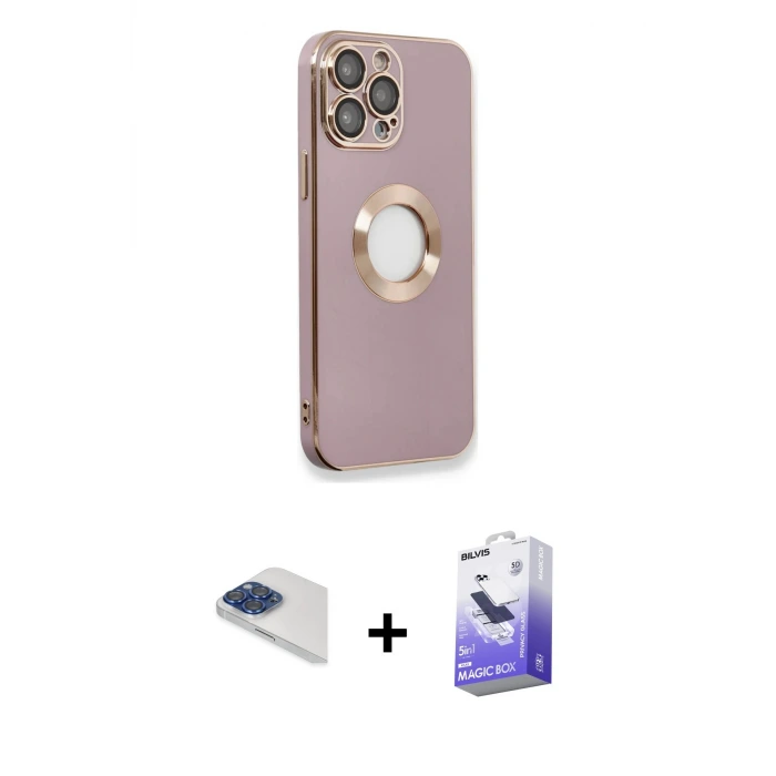ieg™ iPhone 13 Pro Max Kılıf İz Form Serisi - Siyah Bilvis 5in1 5D Magic Hayalet Cam Ekran Koruyucu + Pers Alüminyum Kamera Lens - LT