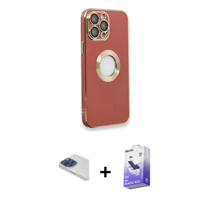 ieg™ iPhone 13 Pro Max Kılıf İz Form Serisi - Siyah Bilvis 5in1 5D Magic Hayalet Cam Ekran Koruyucu + Pers Alüminyum Kamera Lens - LT