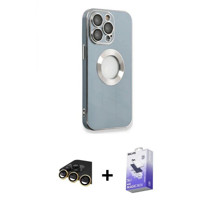 ieg™ iPhone 13 Pro Max Kılıf İz Form Serisi - Siyah Bilvis 5in1 5D Magic Hayalet Cam Ekran Koruyucu + Raze Metal Kamera Lens - GD