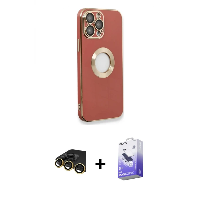 ieg™ iPhone 13 Pro Max Kılıf İz Form Serisi - Siyah Bilvis 5in1 5D Magic Hayalet Cam Ekran Koruyucu + Raze Metal Kamera Lens - GD