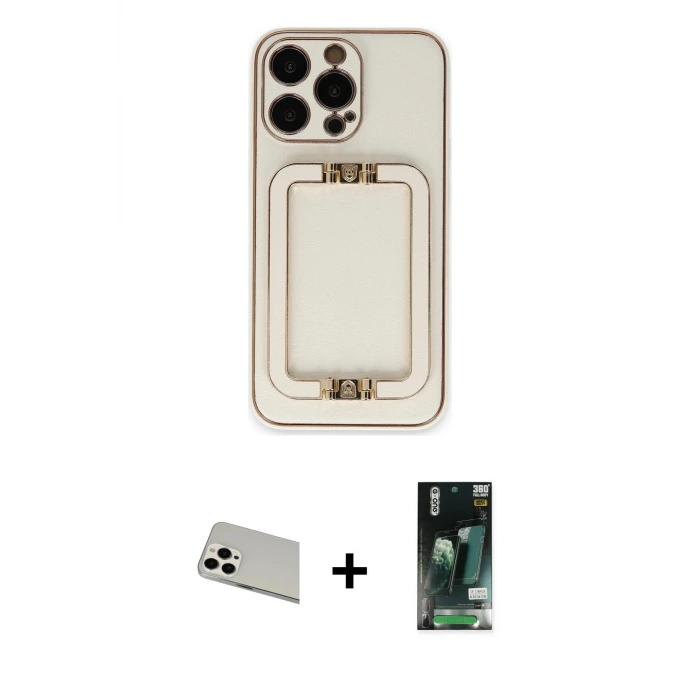 ieg™ iPhone 13 Pro Max Kılıf Kozmos Minimal Prime - Şeffaf 360 Full Body Arka Koruyucu + Rainbow Kamera Lens Koruma Cam - BZ