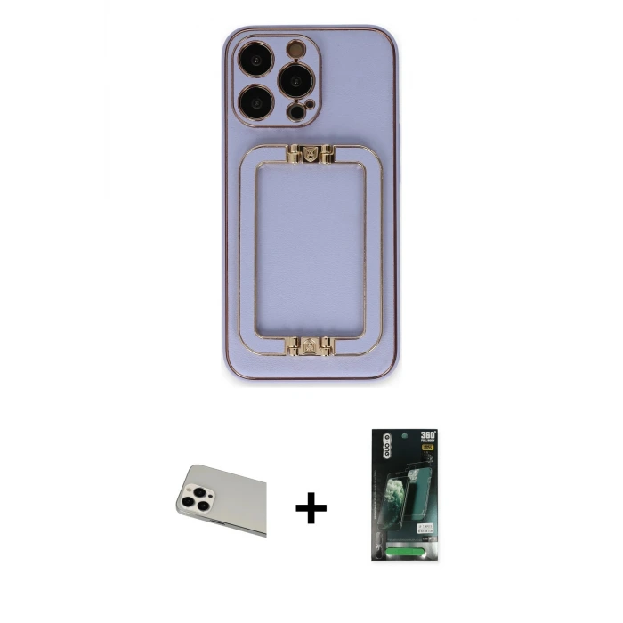 ieg™ iPhone 13 Pro Max Kılıf Kozmos Minimal Prime - Şeffaf 360 Full Body Arka Koruyucu + Rainbow Kamera Lens Koruma Cam - BZ