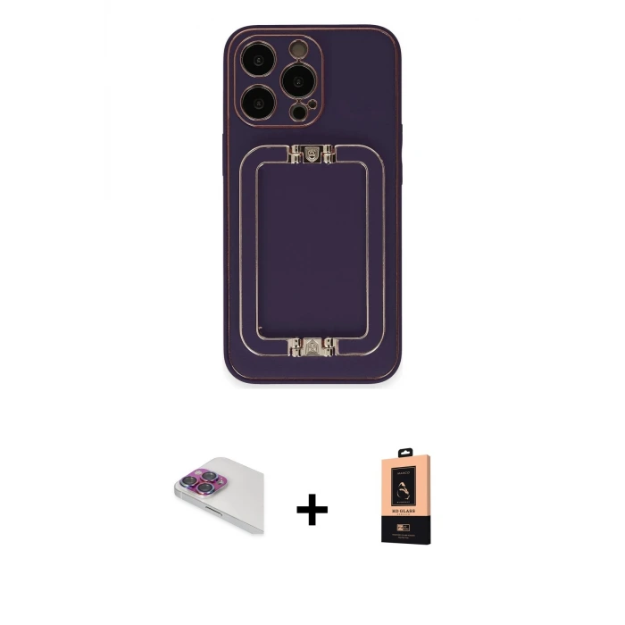 ieg™ iPhone 13 Pro Max Kılıf Kozmos Minimal Prime - Şeffaf Maxco Cam Ekran Koruyucu + Pers Alüminyum Kamera Lens - GI