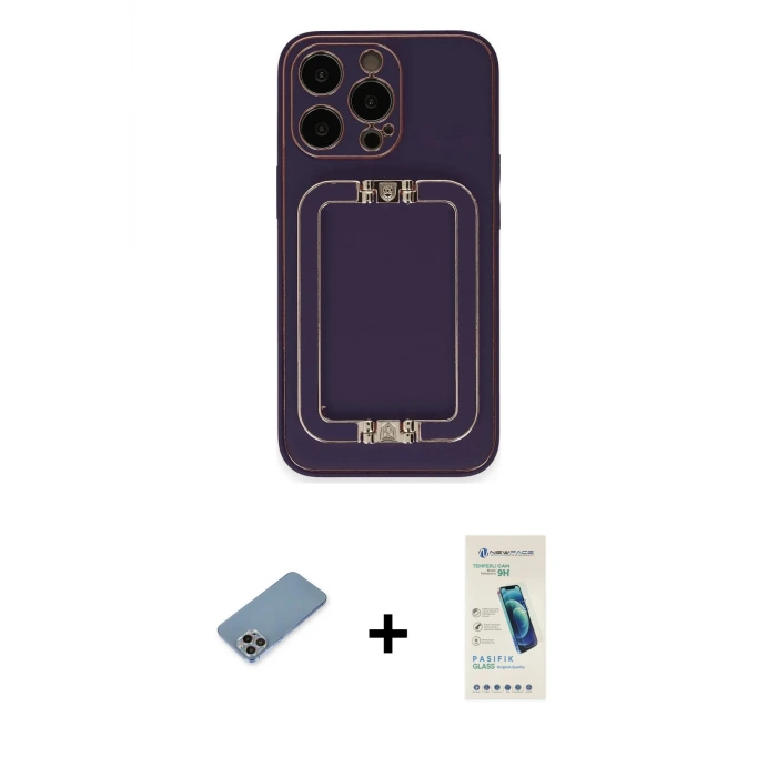 ieg™ iPhone 13 Pro Max Kılıf Kozmos Minimal Prime - Şeffaf Pasifik Cam Ekran Koruyucu + Shine Kamera Lens Koruma Cam - GI