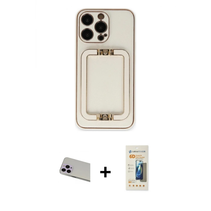 ieg™ iPhone 13 Pro Max Kılıf Kozmos Minimal Prime - Siyah 6D Mat Seramik Hayalet Nano Ekran Koruyucu + Rainbow Kamera Lens Koruma Cam - MR