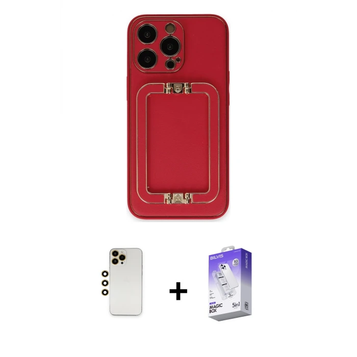 ieg™ iPhone 13 Pro Max Kılıf Kozmos Minimal Prime - Siyah Bilvis 5in1 3D Magic Cam Ekran Koruyucu + Shine Kamera Lens - GD