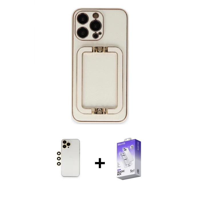 ieg™ iPhone 13 Pro Max Kılıf Kozmos Minimal Prime - Siyah Bilvis 5in1 3D Magic Cam Ekran Koruyucu + Shine Kamera Lens - GD