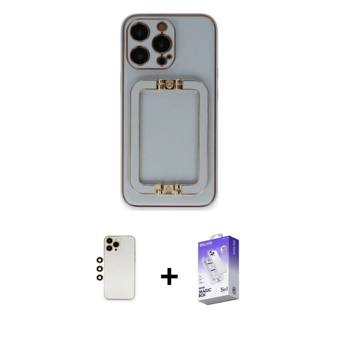 ieg™ iPhone 13 Pro Max Kılıf Kozmos Minimal Prime - Siyah Bilvis 5in1 3D Magic Cam Ekran Koruyucu + Shine Kamera Lens - GD