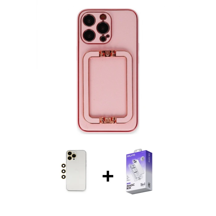 ieg™ iPhone 13 Pro Max Kılıf Kozmos Minimal Prime - Siyah Bilvis 5in1 3D Magic Cam Ekran Koruyucu + Shine Kamera Lens - GD