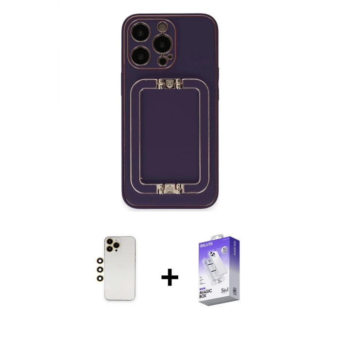 ieg™ iPhone 13 Pro Max Kılıf Kozmos Minimal Prime - Siyah Bilvis 5in1 3D Magic Cam Ekran Koruyucu + Shine Kamera Lens - GD