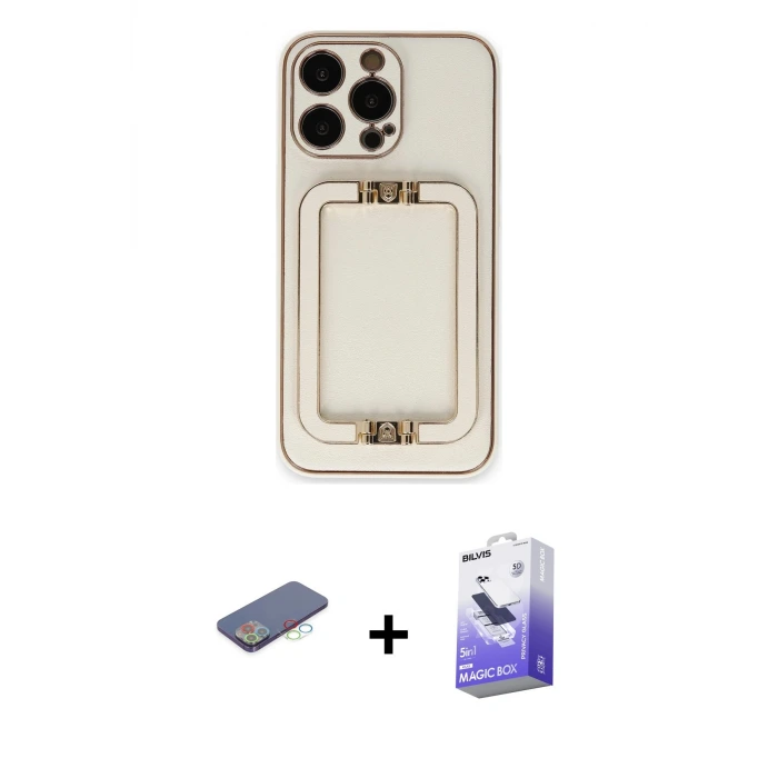 ieg™ iPhone 13 Pro Max Kılıf Kozmos Minimal Prime - Siyah Bilvis 5in1 5D Magic Hayalet Cam Ekran Koruyucu + Renkli Kamera Lens Koruma Cam - MI