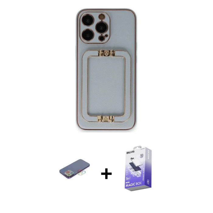 ieg™ iPhone 13 Pro Max Kılıf Kozmos Minimal Prime - Siyah Bilvis 5in1 5D Magic Hayalet Cam Ekran Koruyucu + Renkli Kamera Lens Koruma Cam - MI
