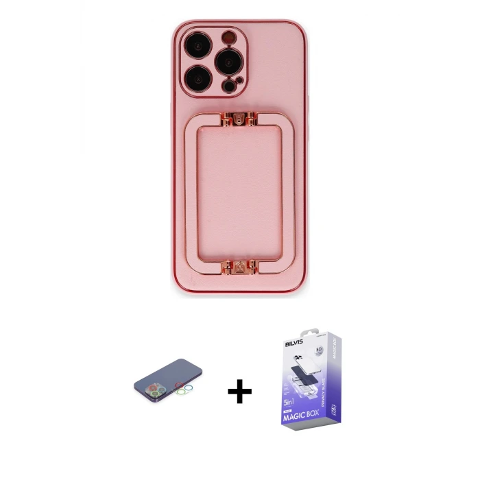 ieg™ iPhone 13 Pro Max Kılıf Kozmos Minimal Prime - Siyah Bilvis 5in1 5D Magic Hayalet Cam Ekran Koruyucu + Renkli Kamera Lens Koruma Cam - MI