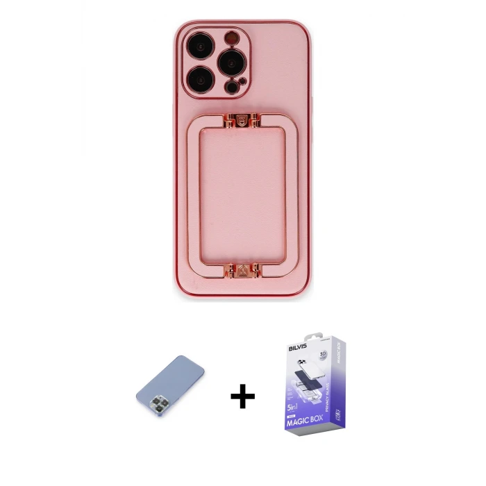 ieg™ iPhone 13 Pro Max Kılıf Kozmos Minimal Prime - Siyah Bilvis 5in1 5D Magic Hayalet Cam Ekran Koruyucu + Metal Kamera Lens Koruma Cam - KUYL