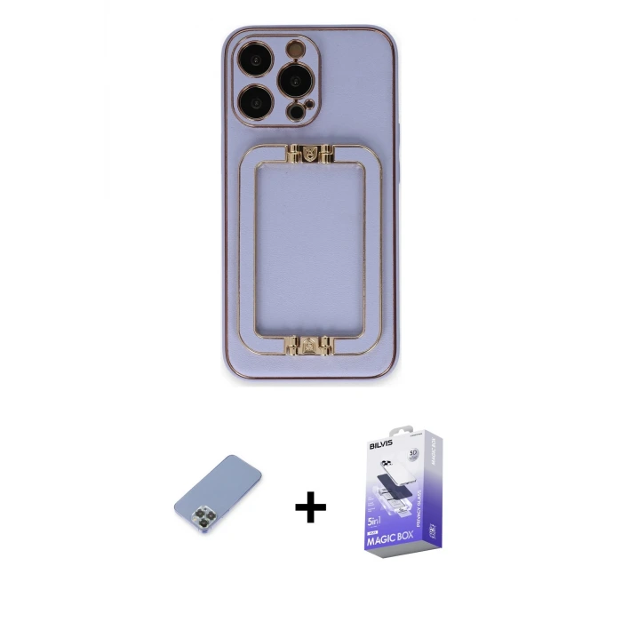 ieg™ iPhone 13 Pro Max Kılıf Kozmos Minimal Prime - Siyah Bilvis 5in1 5D Magic Hayalet Cam Ekran Koruyucu + Metal Kamera Lens Koruma Cam - KUYL