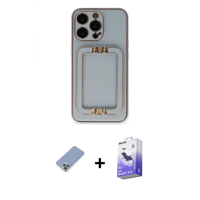 ieg™ iPhone 13 Pro Max Kılıf Kozmos Minimal Prime - Siyah Bilvis 5in1 5D Magic Hayalet Cam Ekran Koruyucu + Metal Kamera Lens Koruma Cam - KUYL