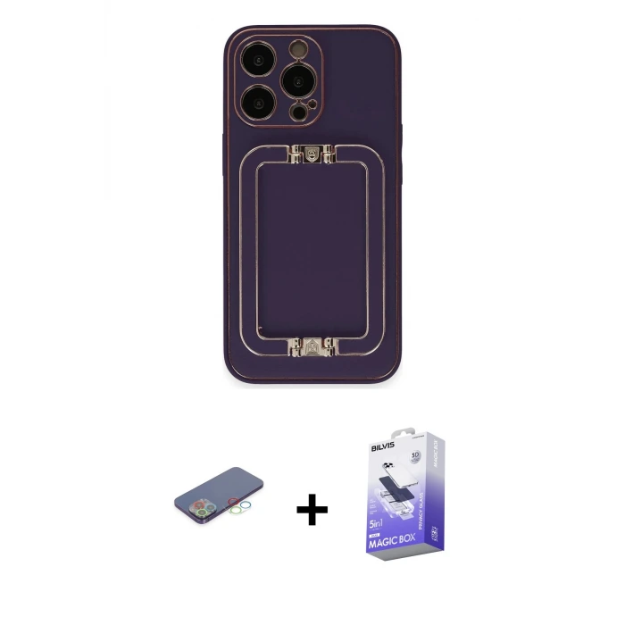 ieg™ iPhone 13 Pro Max Kılıf Kozmos Minimal Prime - Siyah Bilvis 5in1 5D Magic Hayalet Cam Ekran Koruyucu + Renkli Kamera Lens Koruma Cam - MI