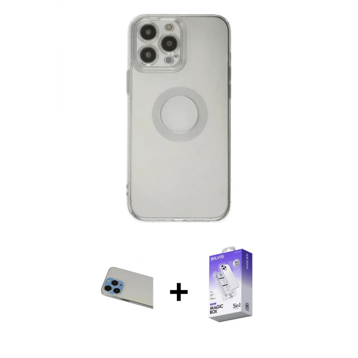 ieg™ iPhone 13 Pro Max Kılıf Kutup Klasik - Siyah Bilvis 5in1 3D Magic Cam Ekran Koruyucu + Rainbow Kamera Lens Koruma Cam - MI