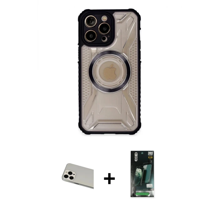 ieg™ iPhone 13 Pro Max Kılıf Kutup Modern - Şeffaf 360 Full Body Arka Koruyucu + Rainbow Kamera Lens Koruma Cam - BZ