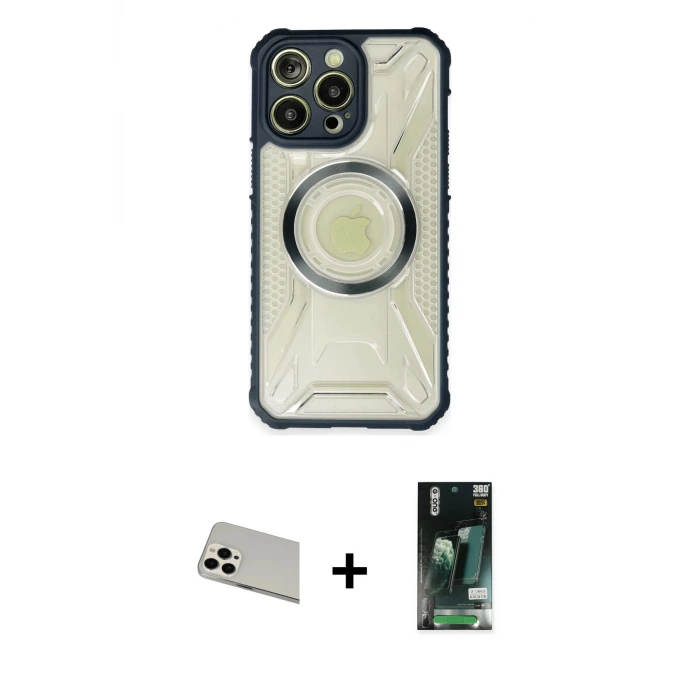 ieg™ iPhone 13 Pro Max Kılıf Kutup Modern - Şeffaf 360 Full Body Arka Koruyucu + Rainbow Kamera Lens Koruma Cam - BZ