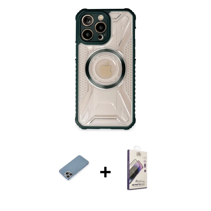 ieg™ iPhone 13 Pro Max Kılıf Kutup Modern - Siyah Bilvis 3D Mat Cam Ekran Koruyucu + Shine Kamera Lens Koruma Cam - GI