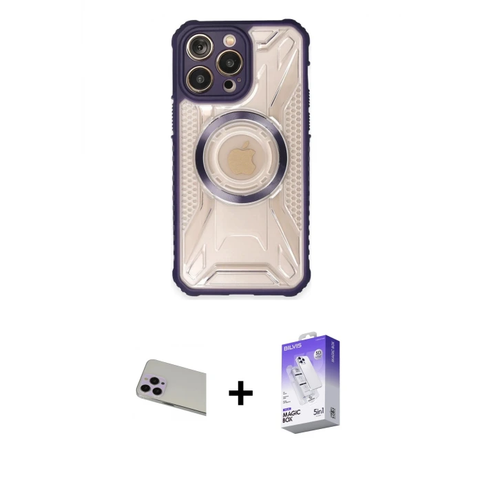 ieg™ iPhone 13 Pro Max Kılıf Kutup Modern - Siyah Bilvis 5in1 3D Magic Cam Ekran Koruyucu + Rainbow Kamera Lens Koruma Cam - MR