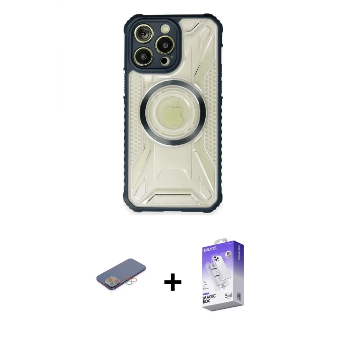 ieg™ iPhone 13 Pro Max Kılıf Kutup Modern - Siyah Bilvis 5in1 3D Magic Cam Ekran Koruyucu + Renkli Kamera Lens Koruma Cam - PE
