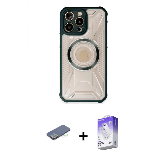 ieg™ iPhone 13 Pro Max Kılıf Kutup Modern - Siyah Bilvis 5in1 3D Magic Cam Ekran Koruyucu + Renkli Kamera Lens Koruma Cam - YL