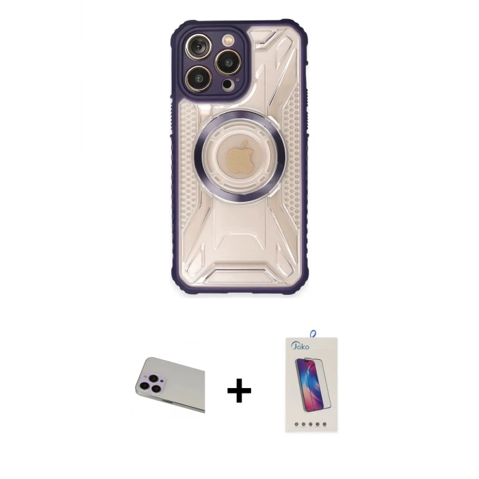 ieg™ iPhone 13 Pro Max Kılıf Kutup Modern - Siyah Joko 5D Cam + Rainbow Kamera Lens Koruma Cam - MR