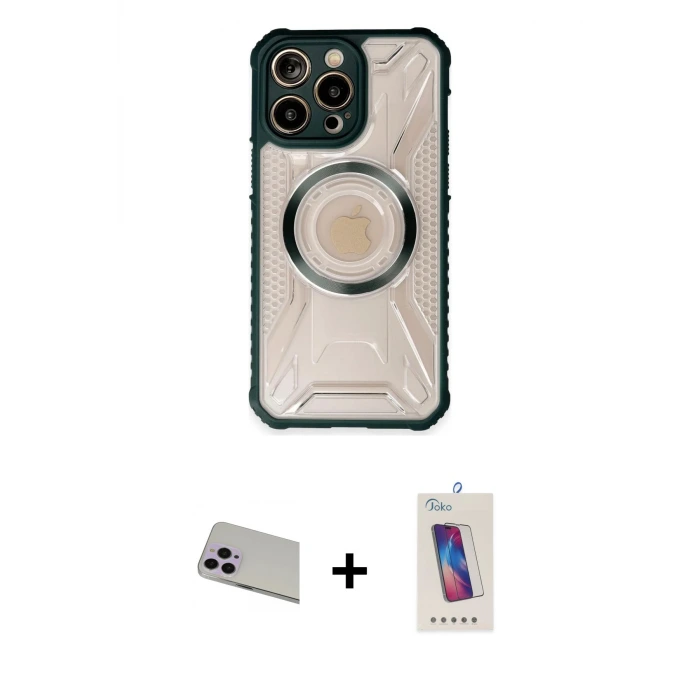 ieg™ iPhone 13 Pro Max Kılıf Kutup Modern - Siyah Joko 5D Cam + Rainbow Kamera Lens Koruma Cam - MR