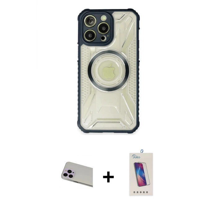 ieg™ iPhone 13 Pro Max Kılıf Kutup Modern - Siyah Joko 5D Cam + Rainbow Kamera Lens Koruma Cam - MR