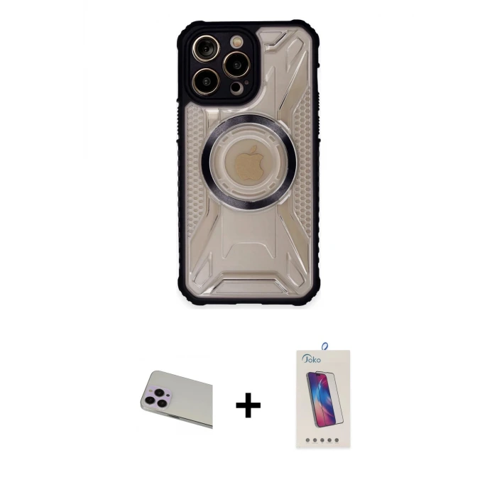 ieg™ iPhone 13 Pro Max Kılıf Kutup Modern - Siyah Joko 5D Cam + Rainbow Kamera Lens Koruma Cam - MR