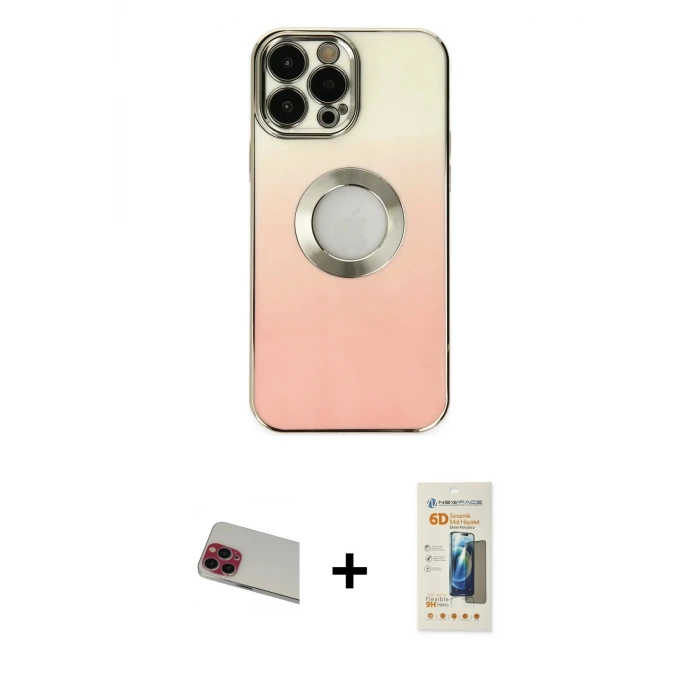 ieg™ iPhone 13 Pro Max Kılıf Kutup Yansıma Özel Seri - Siyah 6D Mat Seramik Hayalet Nano Ekran Koruyucu + Rainbow Kamera Lens Koruma Cam - KI