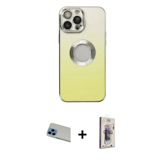 ieg™ iPhone 13 Pro Max Kılıf Kutup Yansıma Özel Seri - Siyah Bilvis 3D Cam Ekran Koruyucu + Rainbow Kamera Lens Koruma Cam - MI
