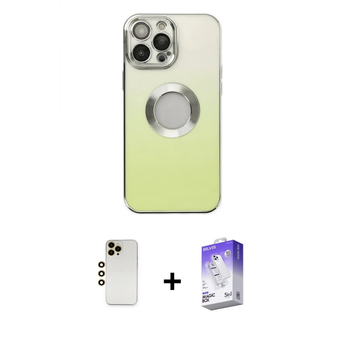 ieg™ iPhone 13 Pro Max Kılıf Kutup Yansıma Özel Seri - Siyah Bilvis 5in1 3D Magic Cam Ekran Koruyucu + Shine Kamera Lens - GD