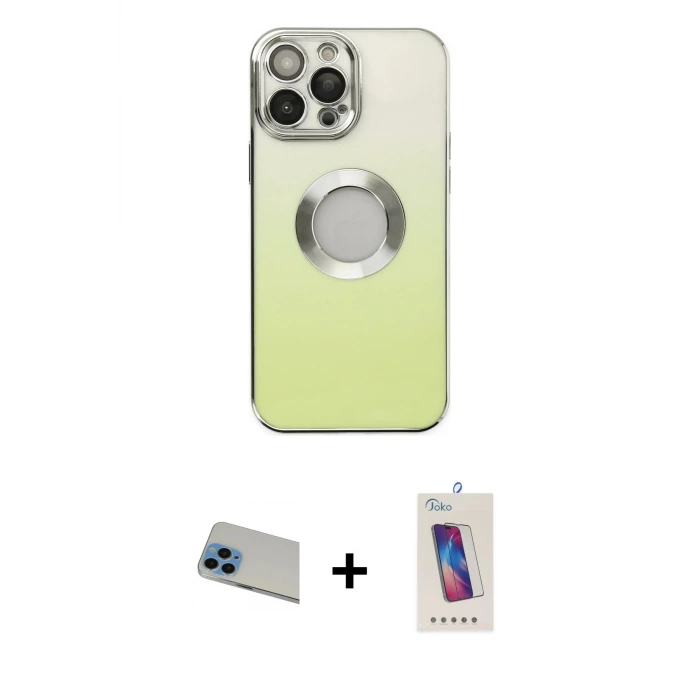ieg™ iPhone 13 Pro Max Kılıf Kutup Yansıma Özel Seri - Siyah Joko 5D Cam + Rainbow Kamera Lens Koruma Cam - MI