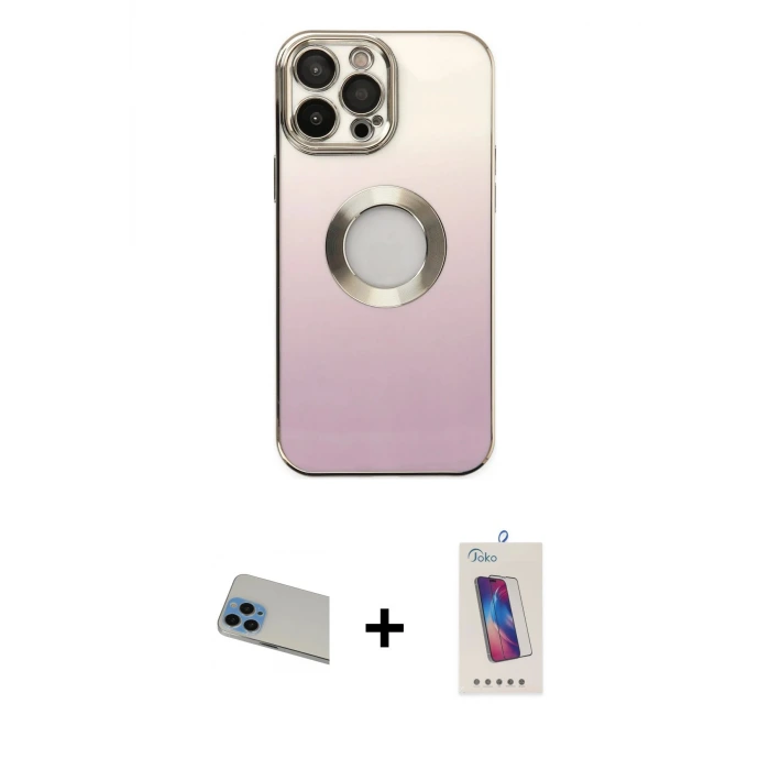 ieg™ iPhone 13 Pro Max Kılıf Kutup Yansıma Özel Seri - Siyah Joko 5D Cam + Rainbow Kamera Lens Koruma Cam - MI
