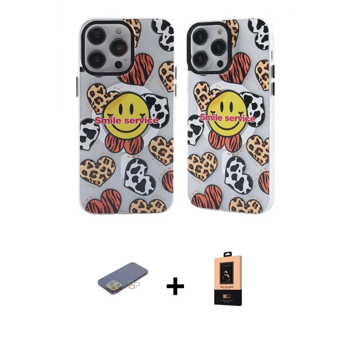 ieg™ iPhone 13 Pro Max Kılıf Nova Doku Koleksiyonu - Şeffaf Maxco Cam Ekran Koruyucu + Renkli Kamera Lens Koruma Cam - SI