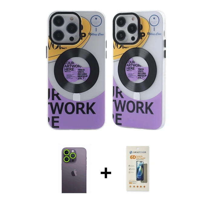 ieg™ iPhone 13 Pro Max Kılıf Nova Doku Koleksiyonu - Siyah 6D Mat Seramik Hayalet Nano Ekran Koruyucu + Neon Fosforlu Kamera Lens - YL
