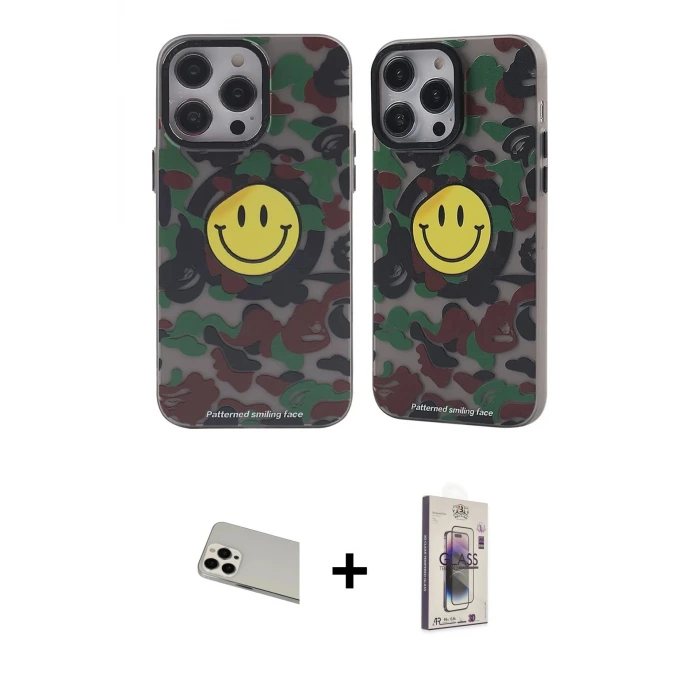 ieg™ iPhone 13 Pro Max Kılıf Nova Doku Koleksiyonu - Siyah Bilvis 3D Cam Ekran Koruyucu + Rainbow Kamera Lens Koruma Cam - BZ