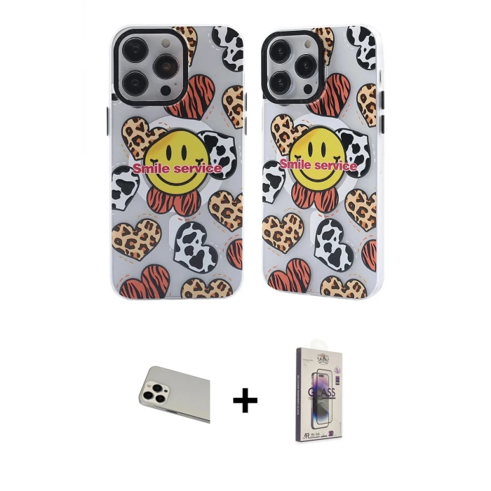ieg™ iPhone 13 Pro Max Kılıf Nova Doku Koleksiyonu - Siyah Bilvis 3D Cam Ekran Koruyucu + Rainbow Kamera Lens Koruma Cam - BZ
