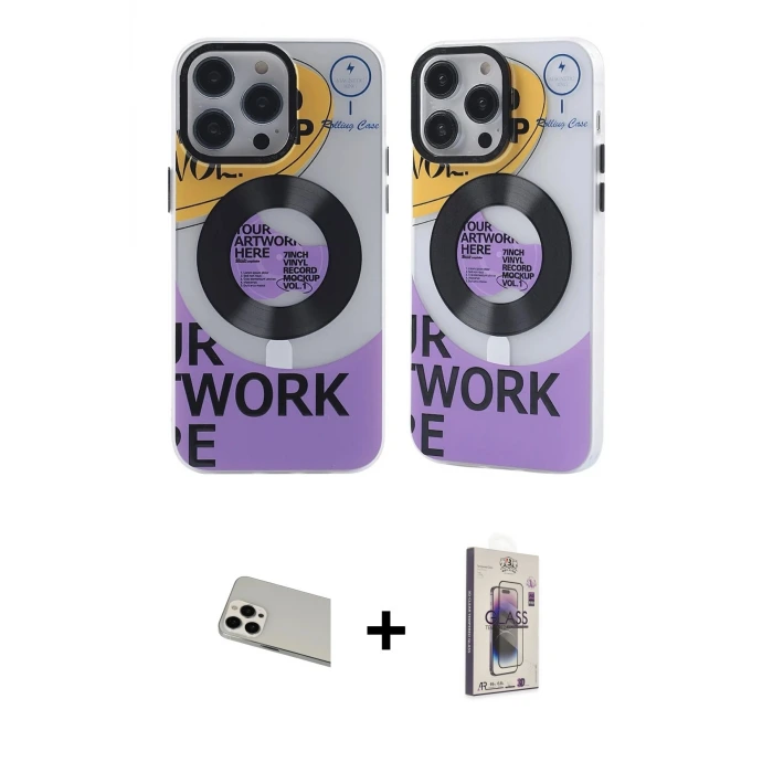 ieg™ iPhone 13 Pro Max Kılıf Nova Doku Koleksiyonu - Siyah Bilvis 3D Cam Ekran Koruyucu + Rainbow Kamera Lens Koruma Cam - BZ