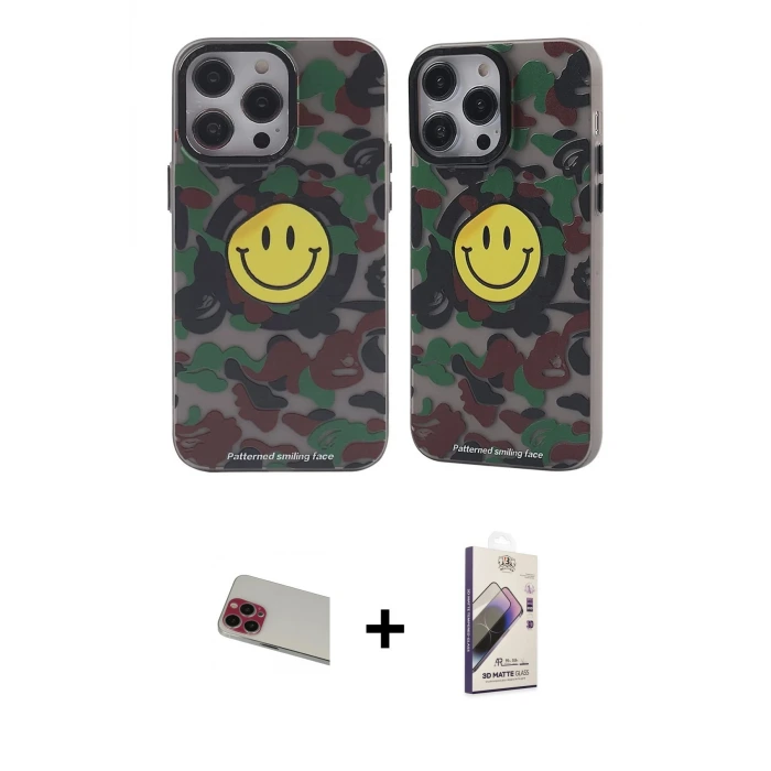 ieg™ iPhone 13 Pro Max Kılıf Nova Doku Koleksiyonu - Siyah Bilvis 3D Mat Cam Ekran Koruyucu + Rainbow Kamera Lens Koruma Cam - KI