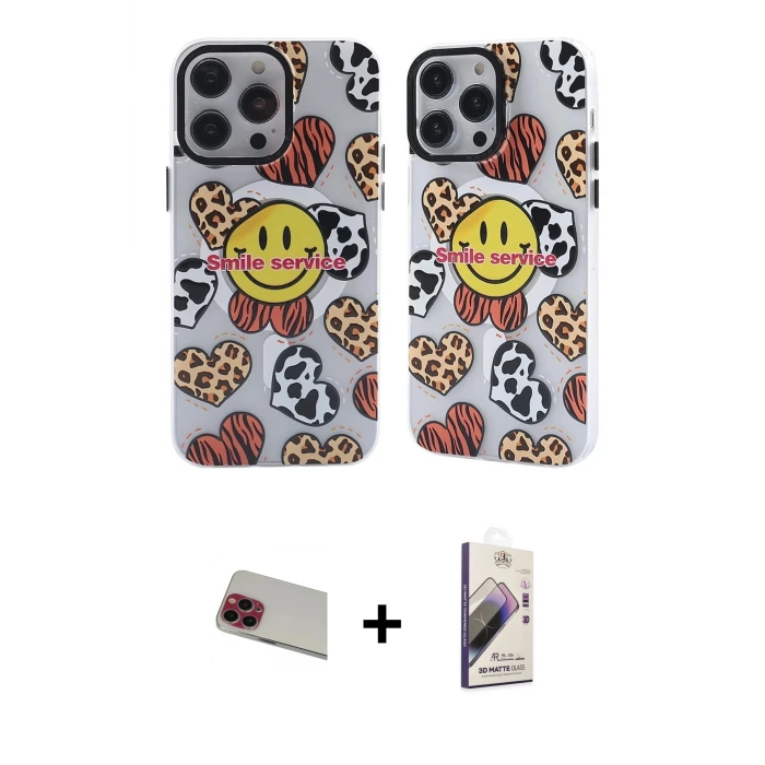 ieg™ iPhone 13 Pro Max Kılıf Nova Doku Koleksiyonu - Siyah Bilvis 3D Mat Cam Ekran Koruyucu + Rainbow Kamera Lens Koruma Cam - KI