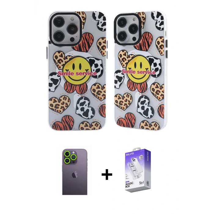 ieg™ iPhone 13 Pro Max Kılıf Nova Doku Koleksiyonu - Siyah Bilvis 5in1 3D Magic Cam Ekran Koruyucu + Neon Fosforlu Kamera Lens - YL