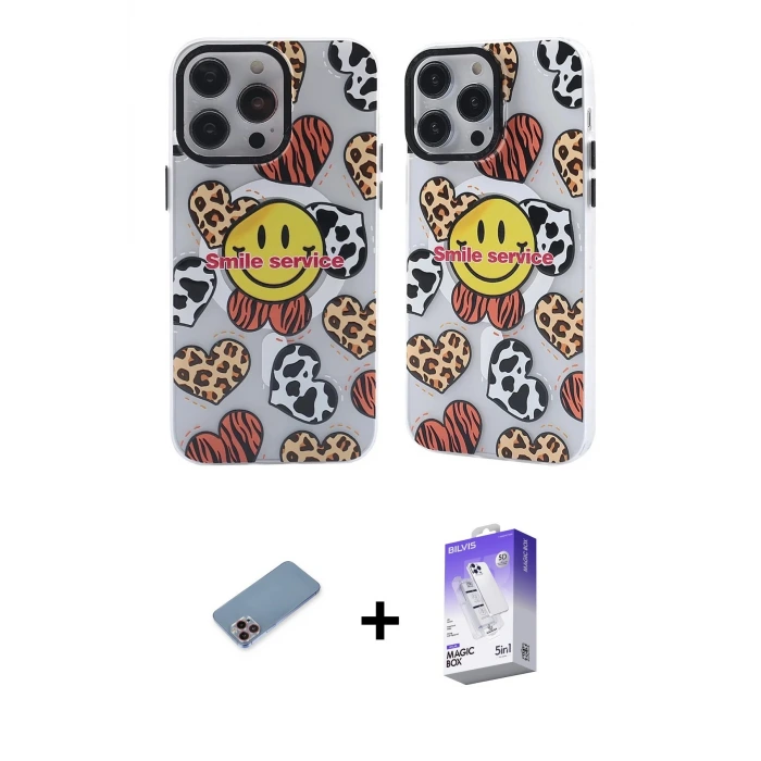 ieg™ iPhone 13 Pro Max Kılıf Nova Doku Koleksiyonu - Siyah Bilvis 5in1 3D Magic Cam Ekran Koruyucu + Shine Kamera Lens Koruma Cam - PE